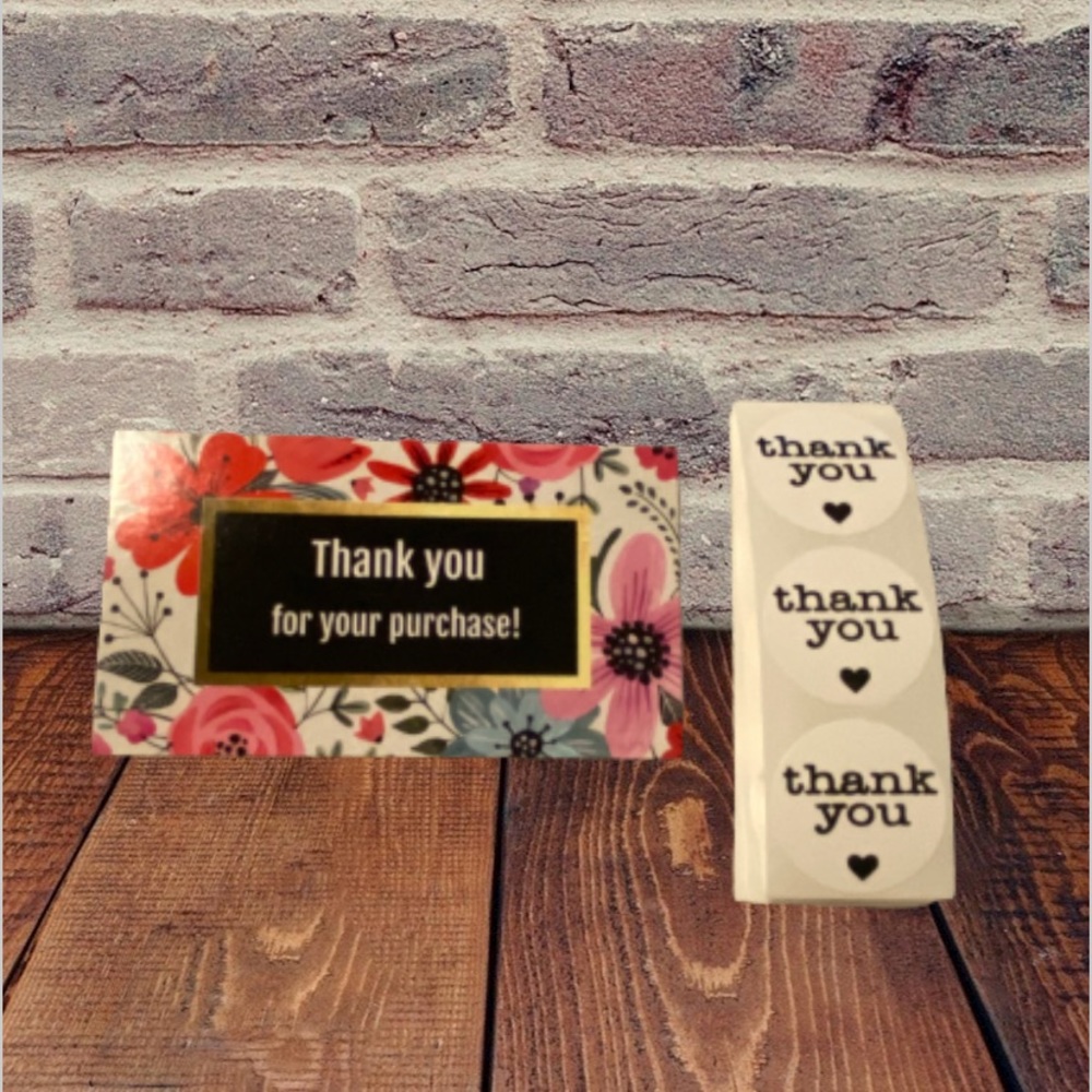 NEW 25 Floral Thank you for your purchase cards and 25 round thank you stickers